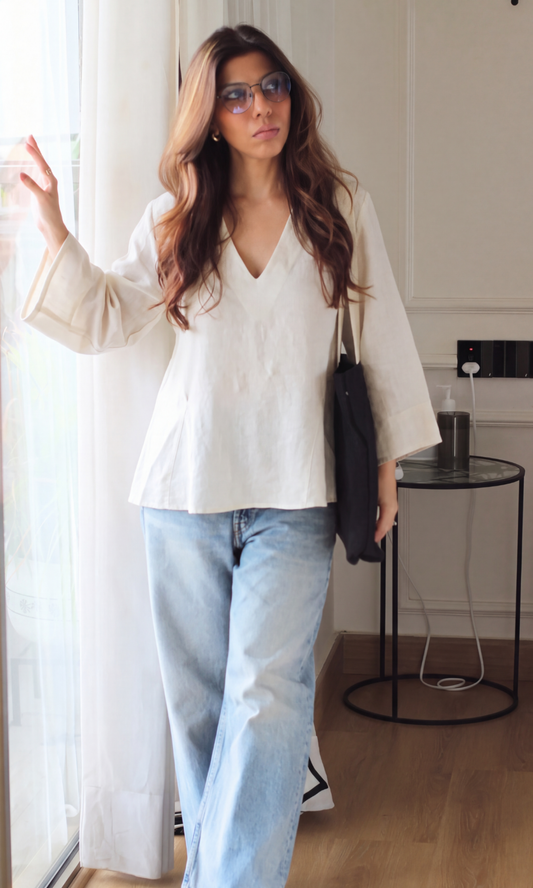 Cloud Blue V-Neck Peplum Top