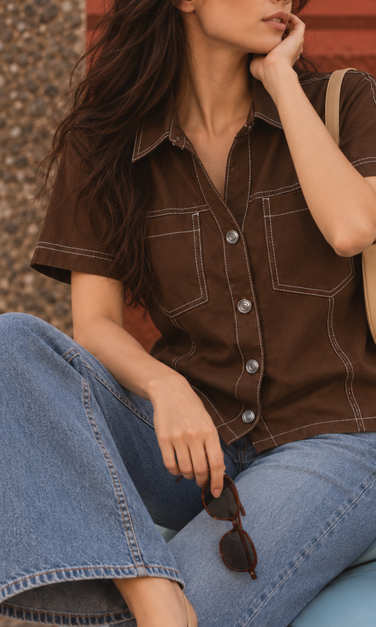 Tobacco Brown Contrast-Stitch Shirt