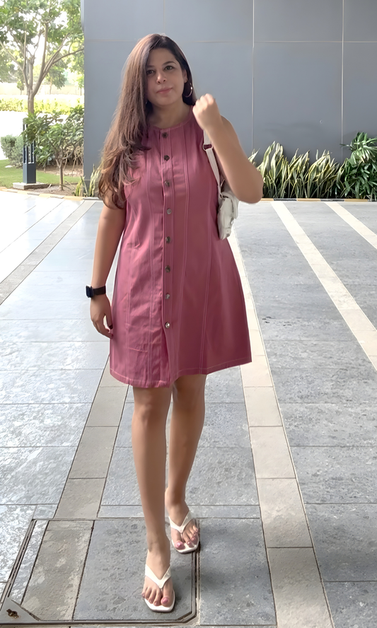 Pink Denim Shift Dress