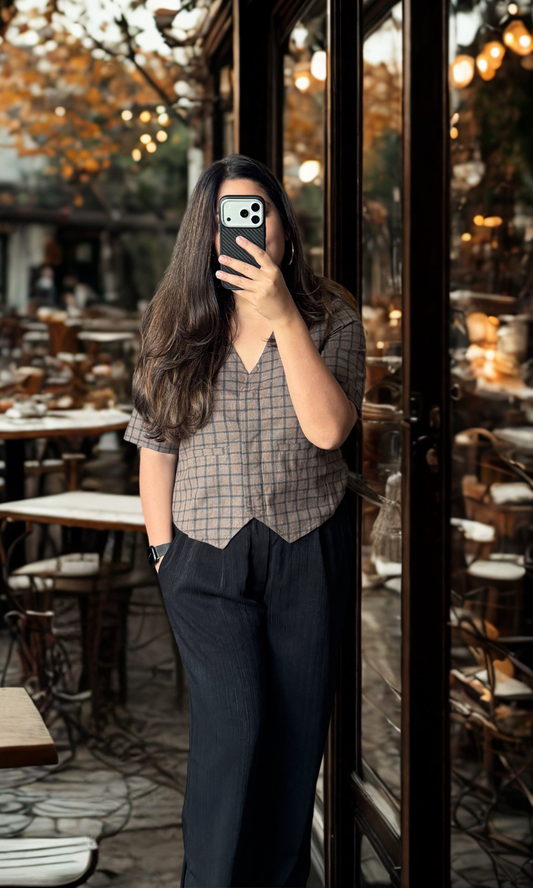 Espresso Grid Sleeved Waist Coat