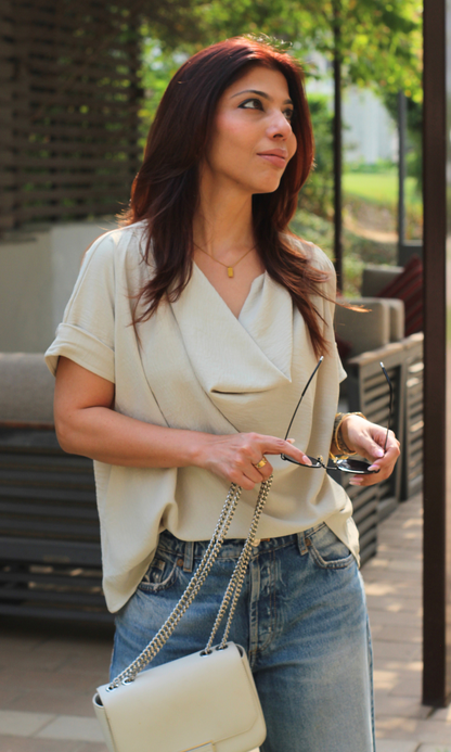 Chalk Flowing Cowl Neck Top