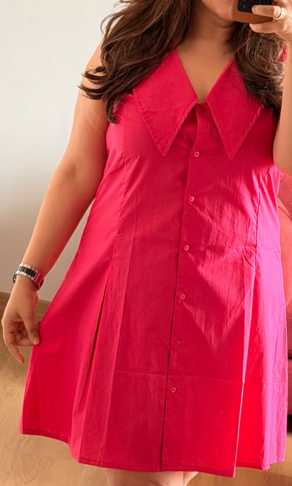 Fuchsia Poplin Oversized Collar Dress