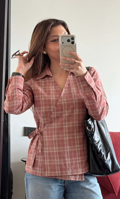 Rust Plaid Wrap Shirt