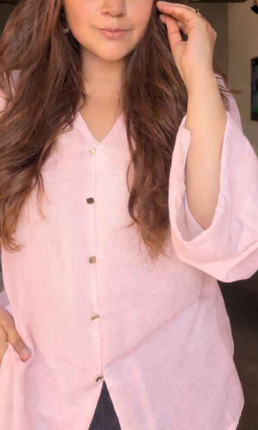Semi-Sheer Blush Flared Sleeve Shirt