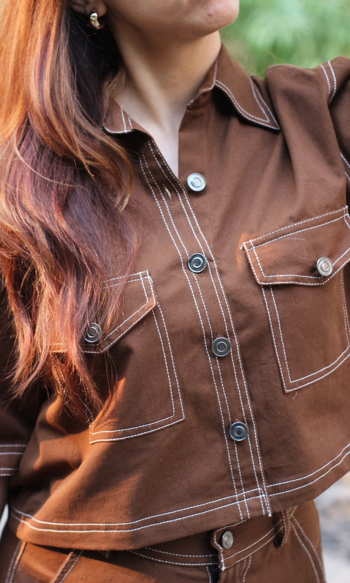 Brown Cropped Shirt with Cargo Pants