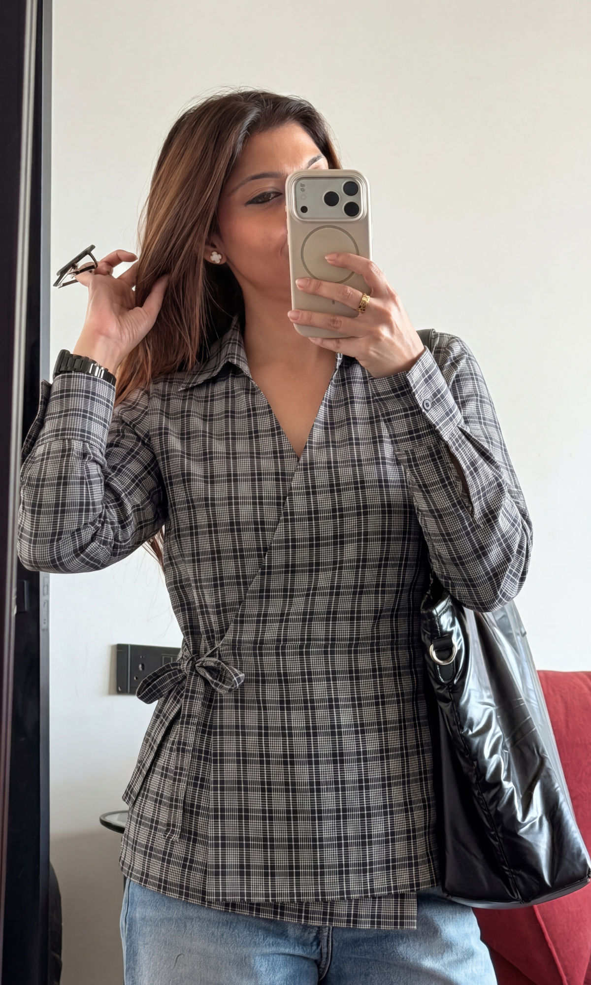Graphite-Pink Plaid Kimono Top