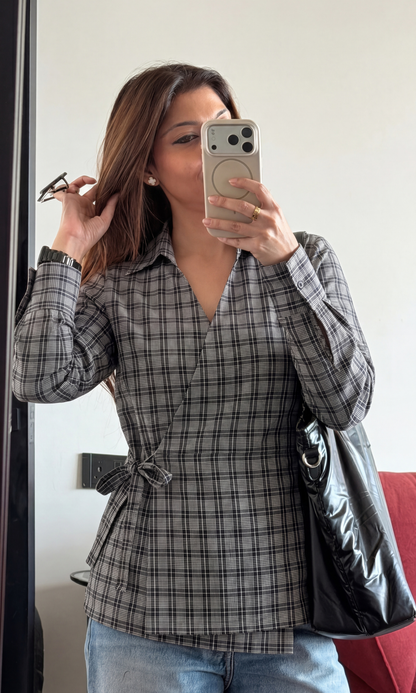 Graphite-Pink Plaid Kimono Top