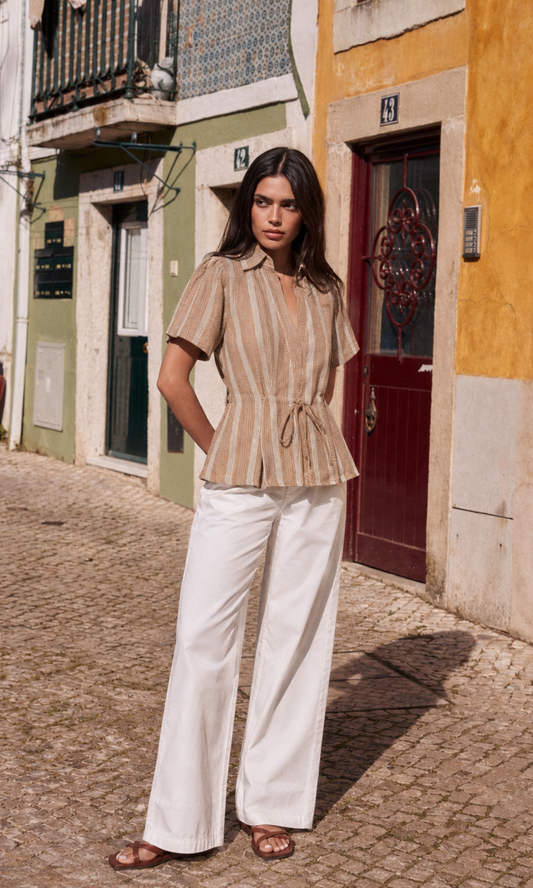 Rust Stripe Tie-Detail Top