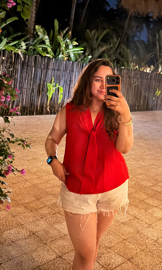 Crimson Tie Detail Top