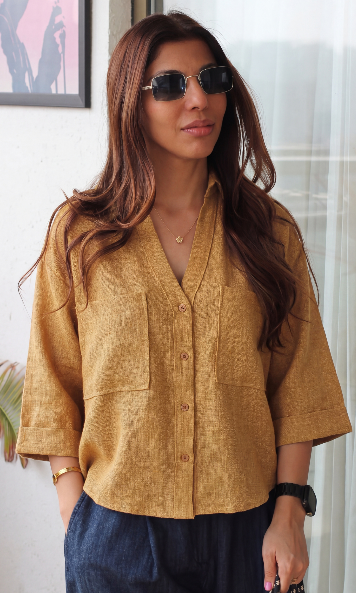 Camel Weave Cropped Shirt