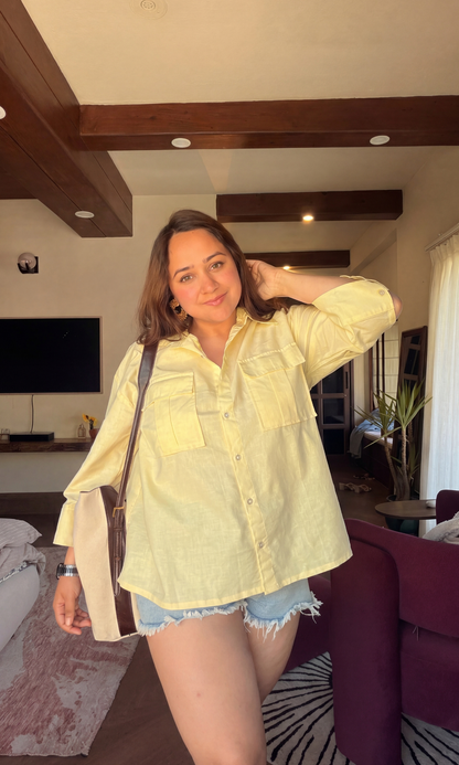 Butter Yellow Square Pockets Shirt