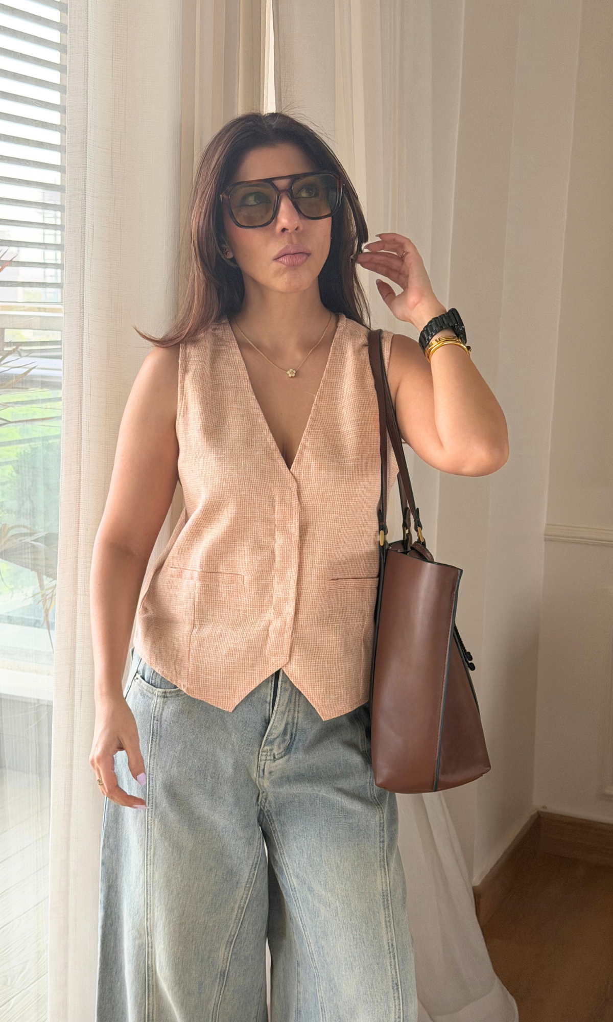 Light Orange Textured Waistcoat