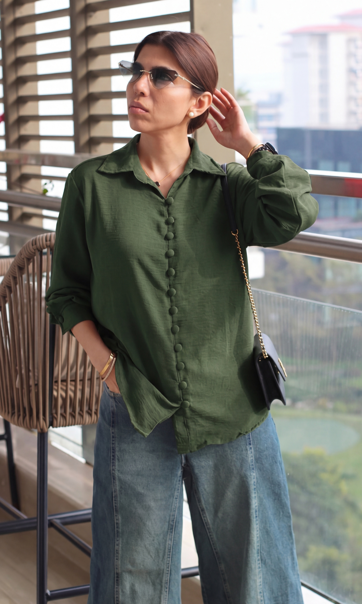 Olive Moss Buttoned Flowing Shirt
