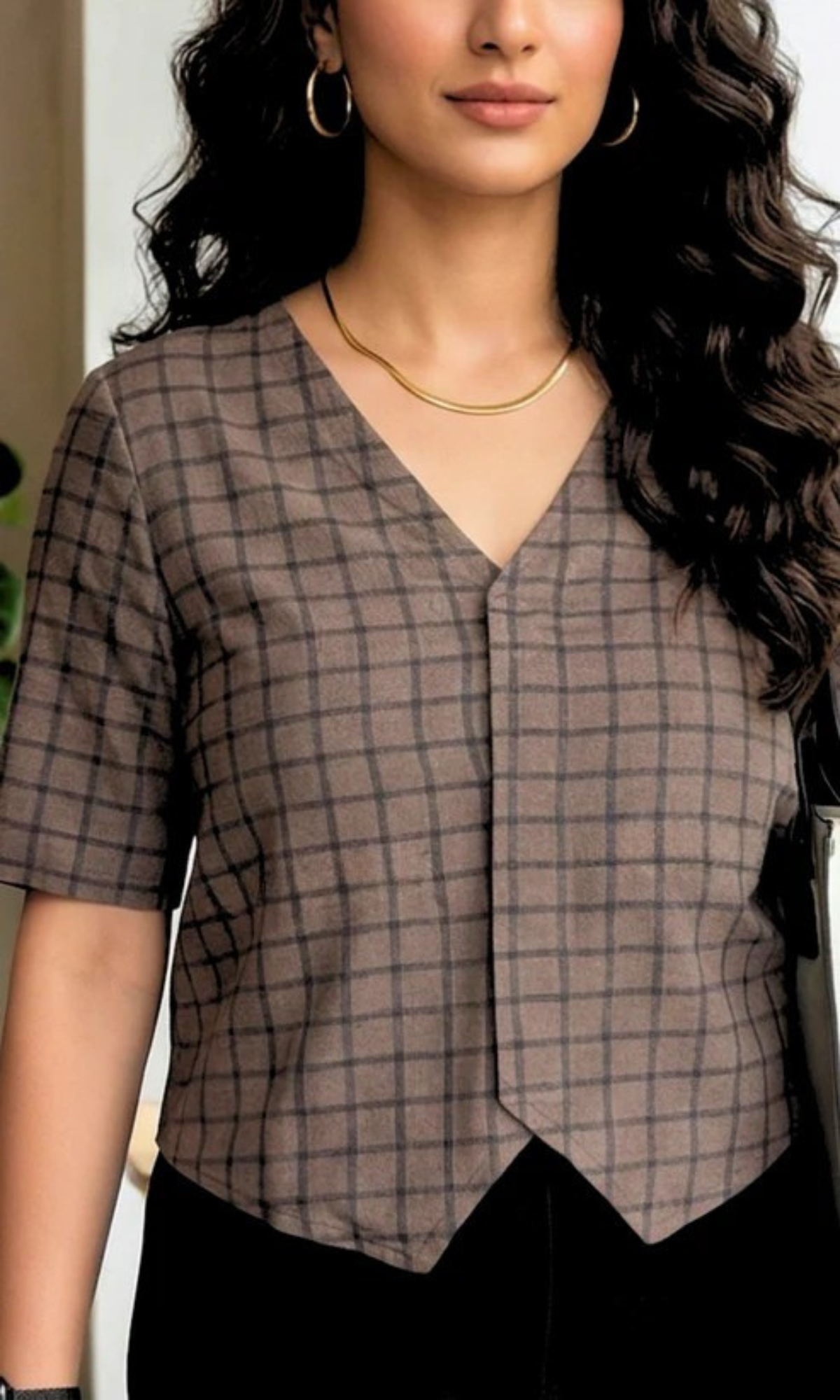Espresso Grid Sleeved Waist Coat