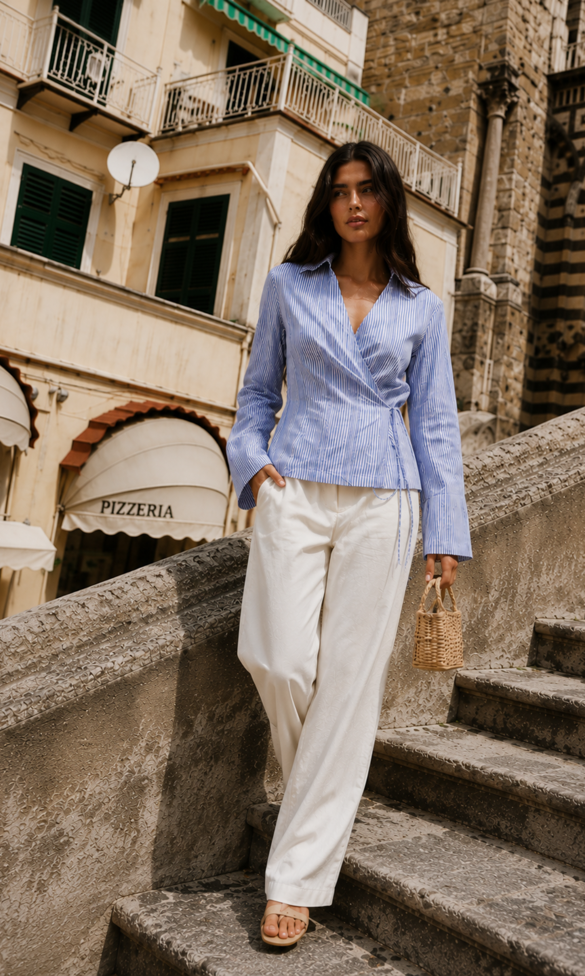 Navy Stripe Bell-Sleeve Kimono Top