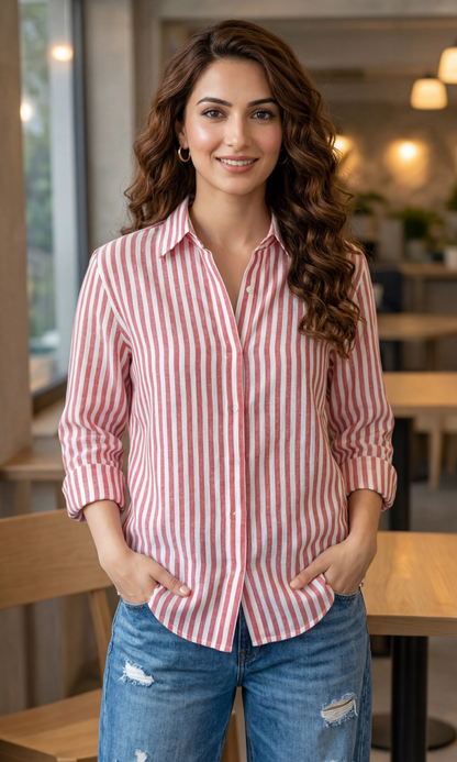 Coral Stripe Loose Shirt
