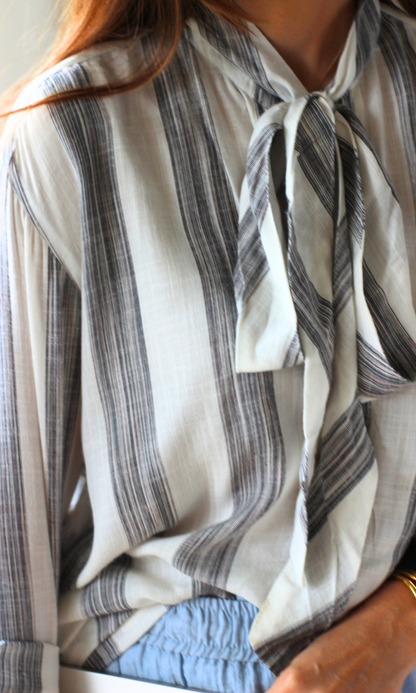 Ivory Stripe Bow Tie Shirt