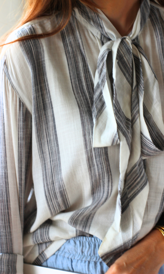 Ivory Stripe Bow Tie Shirt