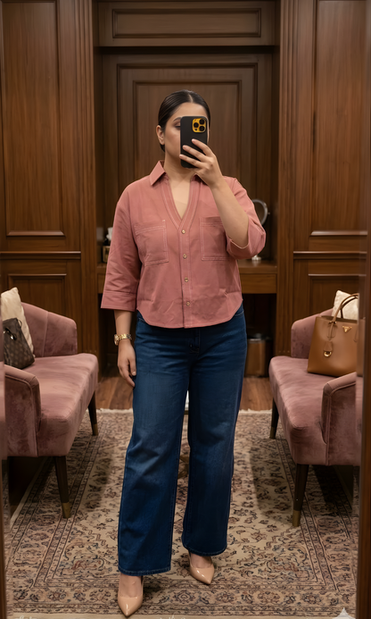 Salmon Metallic Buttoned Shirt