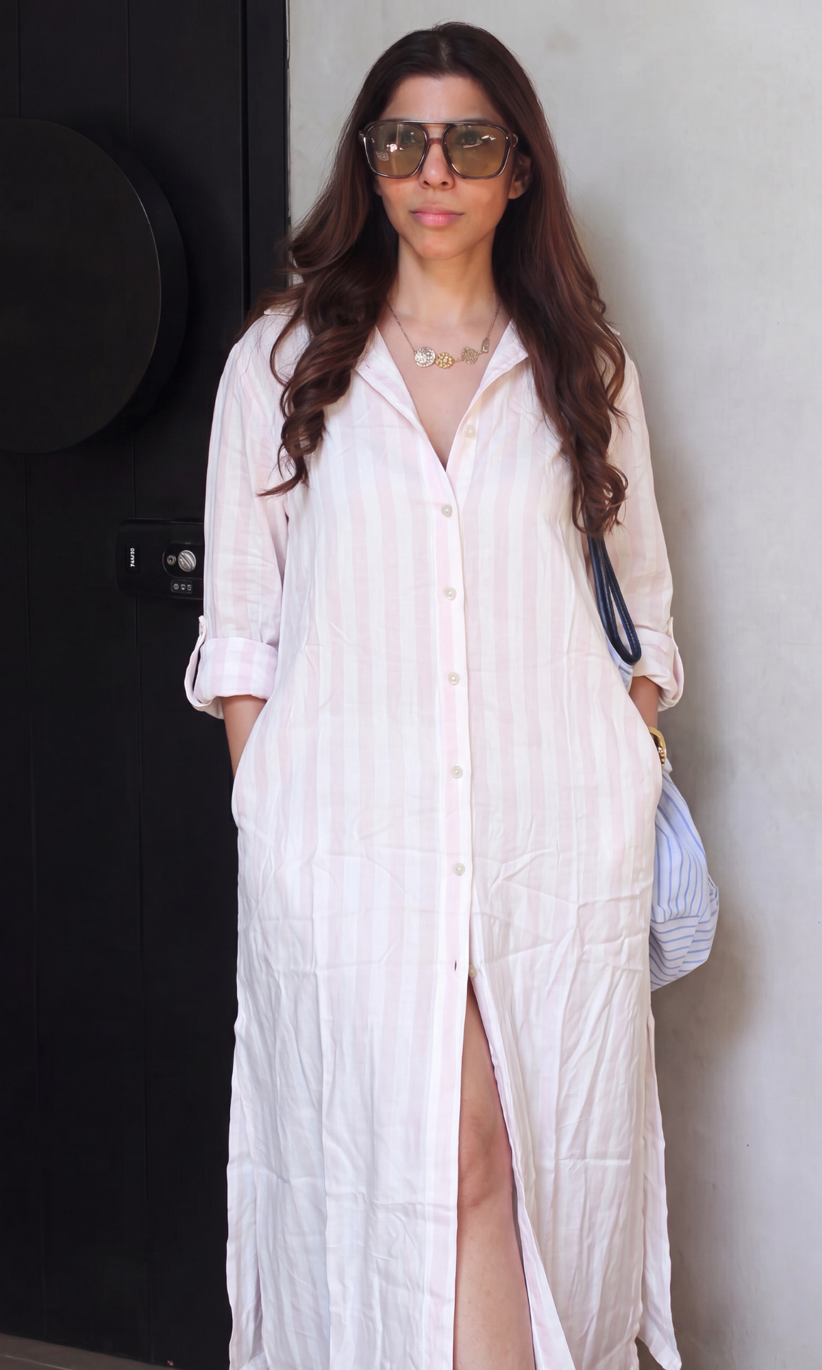 Pink & White Cotton Stripe Shirt Dress