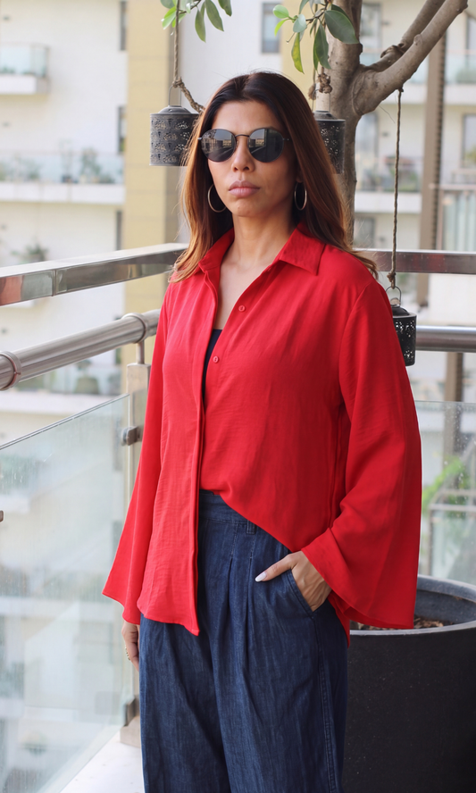 Red Flared Sleeves Shirt