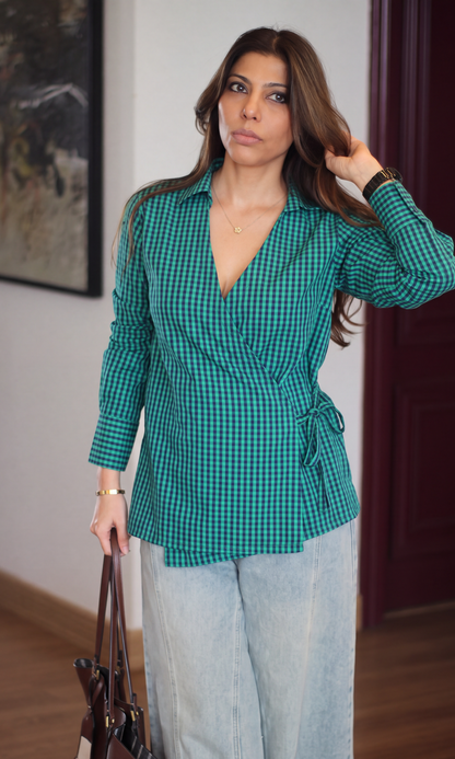 Emerald Gingham Wrap Top