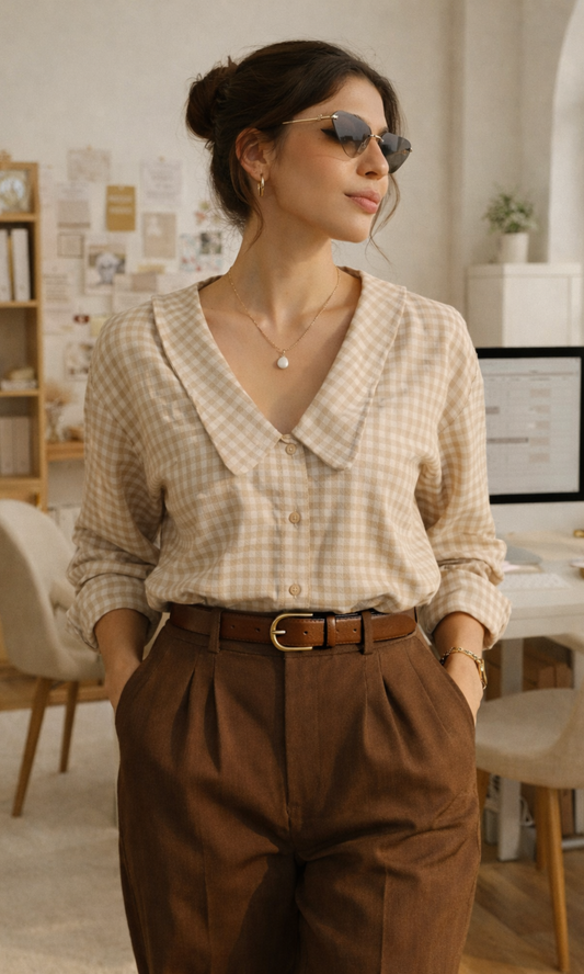 Gingham Peter Pan Collared Shirt