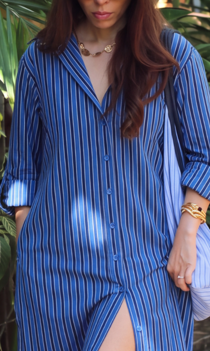 Cobalt Striped Shirt Dress