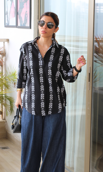 Onyx Weave Cotton Oversize Shirt