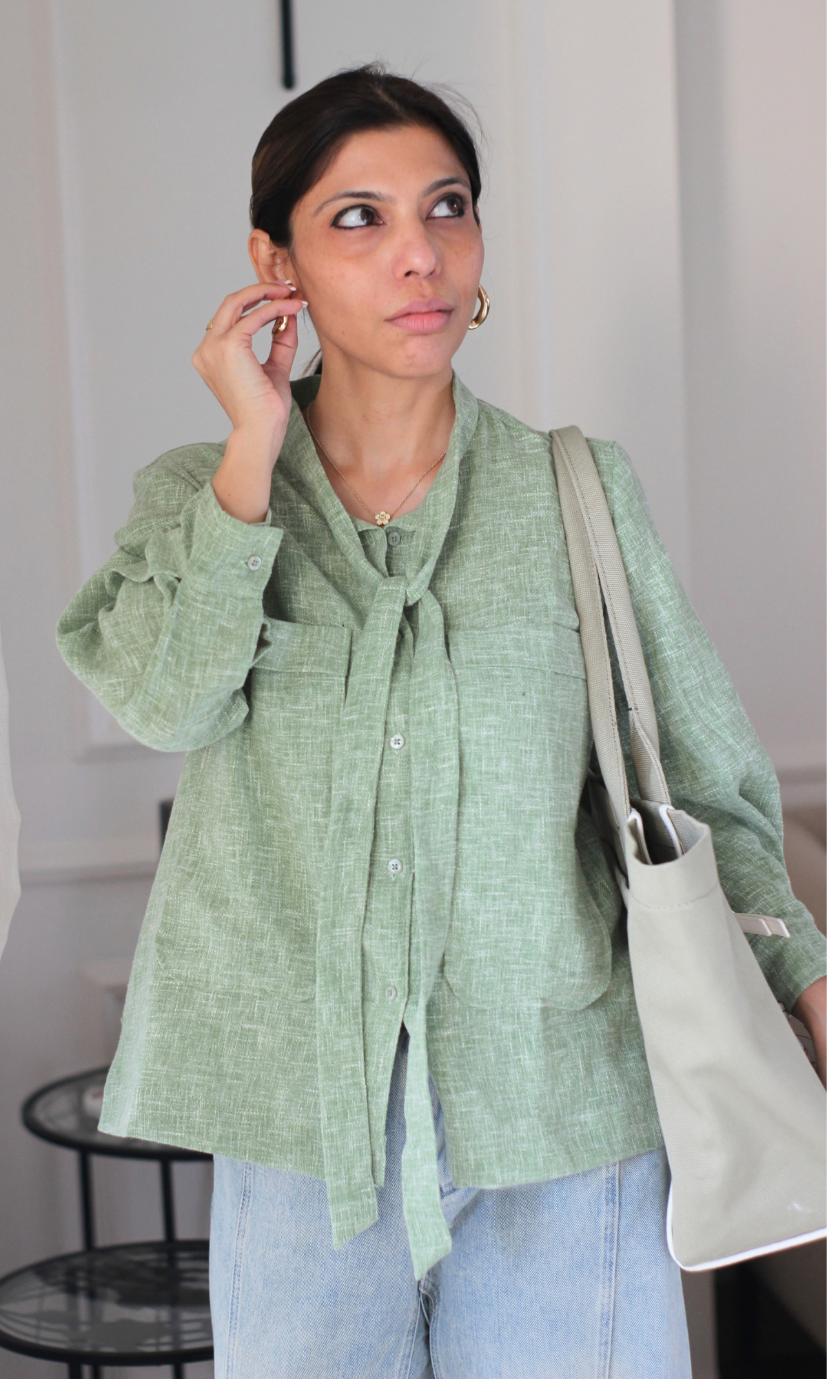 Sage Tie-Neck Shirt