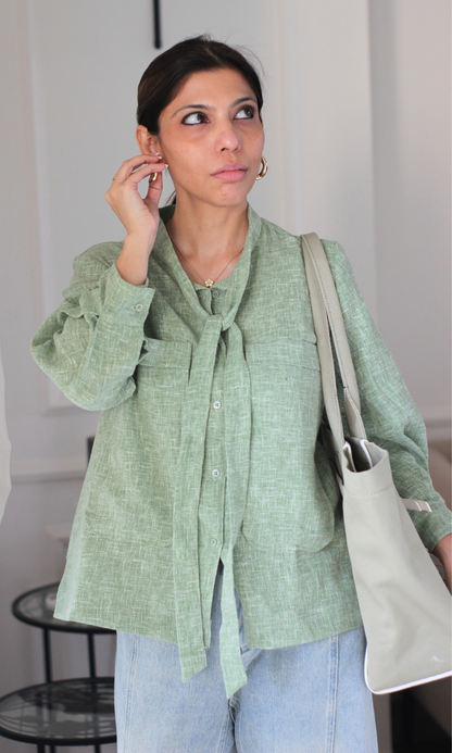 Sage Tie-Neck Shirt