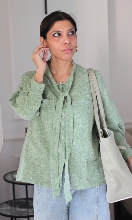 Sage Tie-Neck Shirt