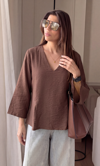 Warm Grey V-Neck Peplum Top