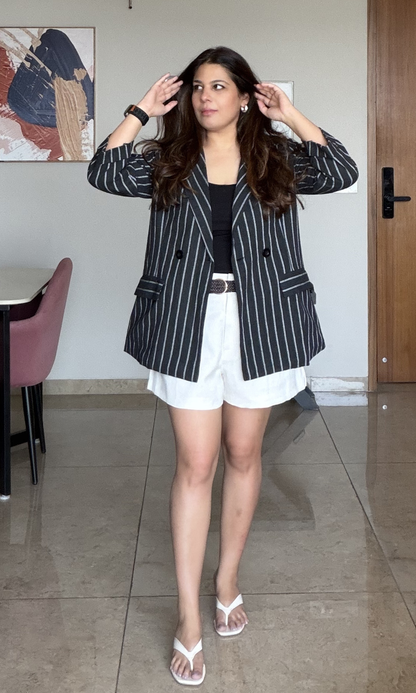 Black Striped Cotton Blazer