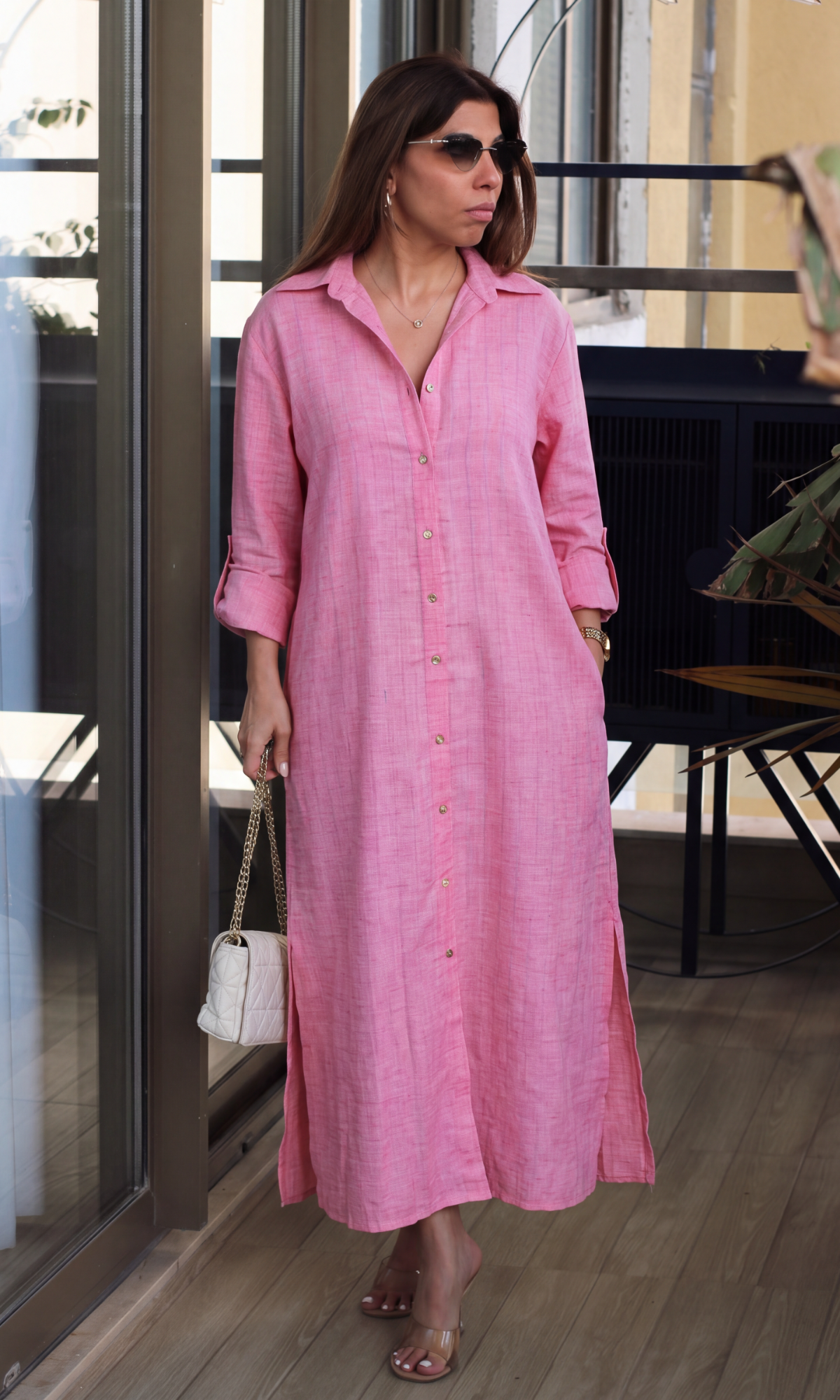 Fuchsia Melange Cotton Shirt Dress