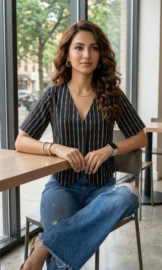 Black Multi-Weave Sleeved Cotton Waistcoat