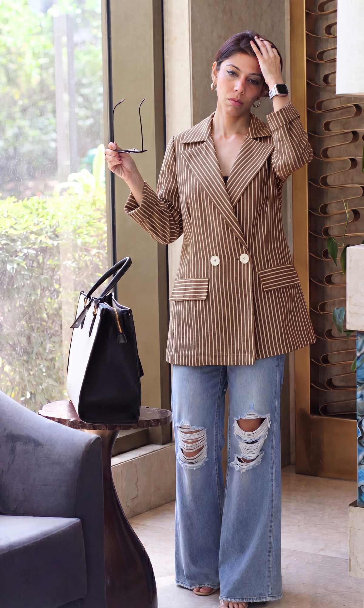 Cinnamon Pinstripe Double-Breasted Blazer