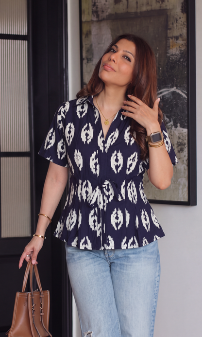 Chevron Ikat Tie-Detail Top