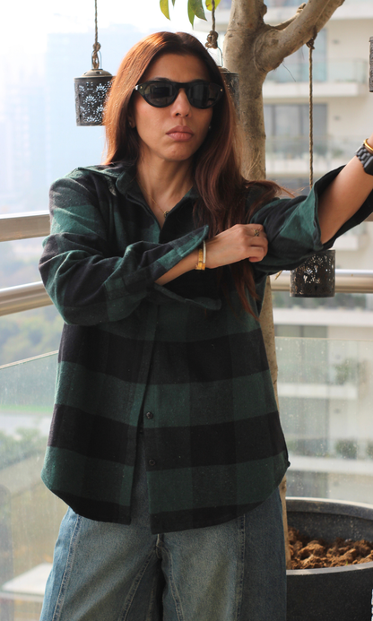 Navy-Green Plaid Winter Checked Shirt