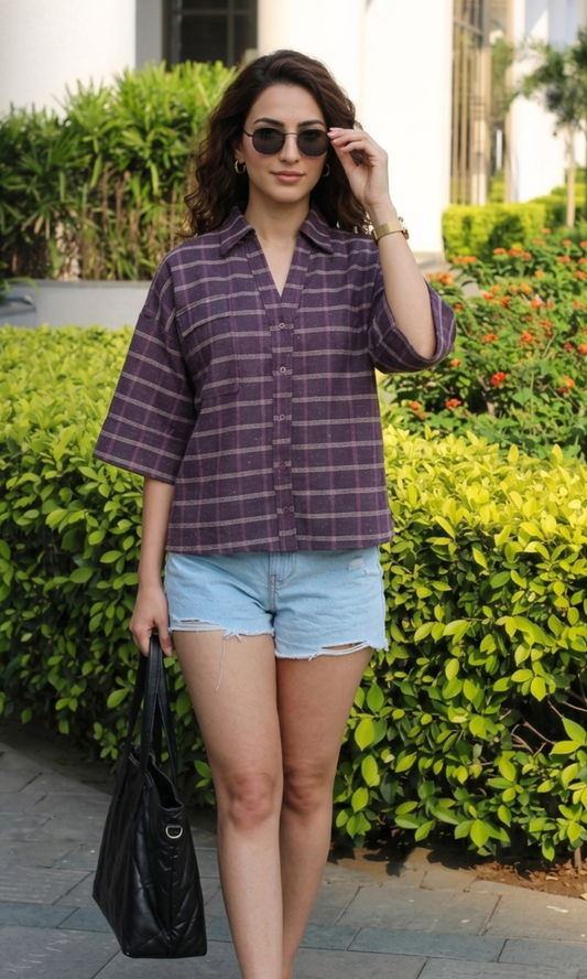 Purple Check Loose Shirt