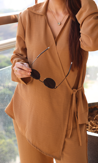 Caramel Drape Kimono Top and Pants Co-ord