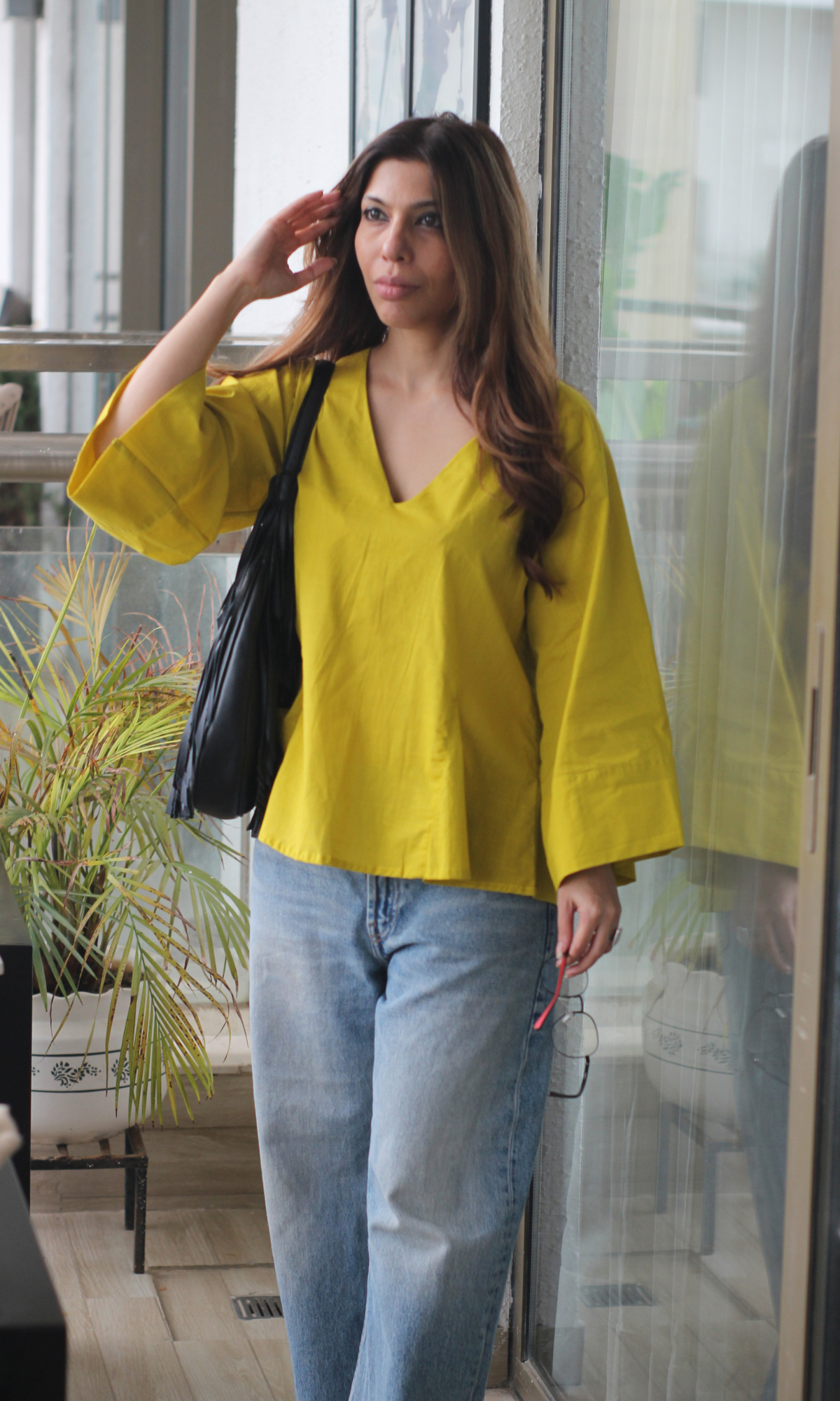 Citrine Yellow V-Neck Peplum Top
