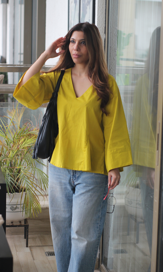 Citrine Yellow V-Neck Peplum Top
