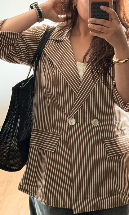 Cinnamon Pinstripe Double-Breasted Blazer