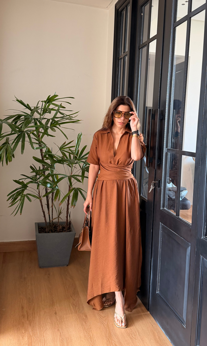 Terracotta Half Sleeve Handkerchief Hem Dress