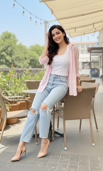 Soft Rose Plaid Checked Shirt