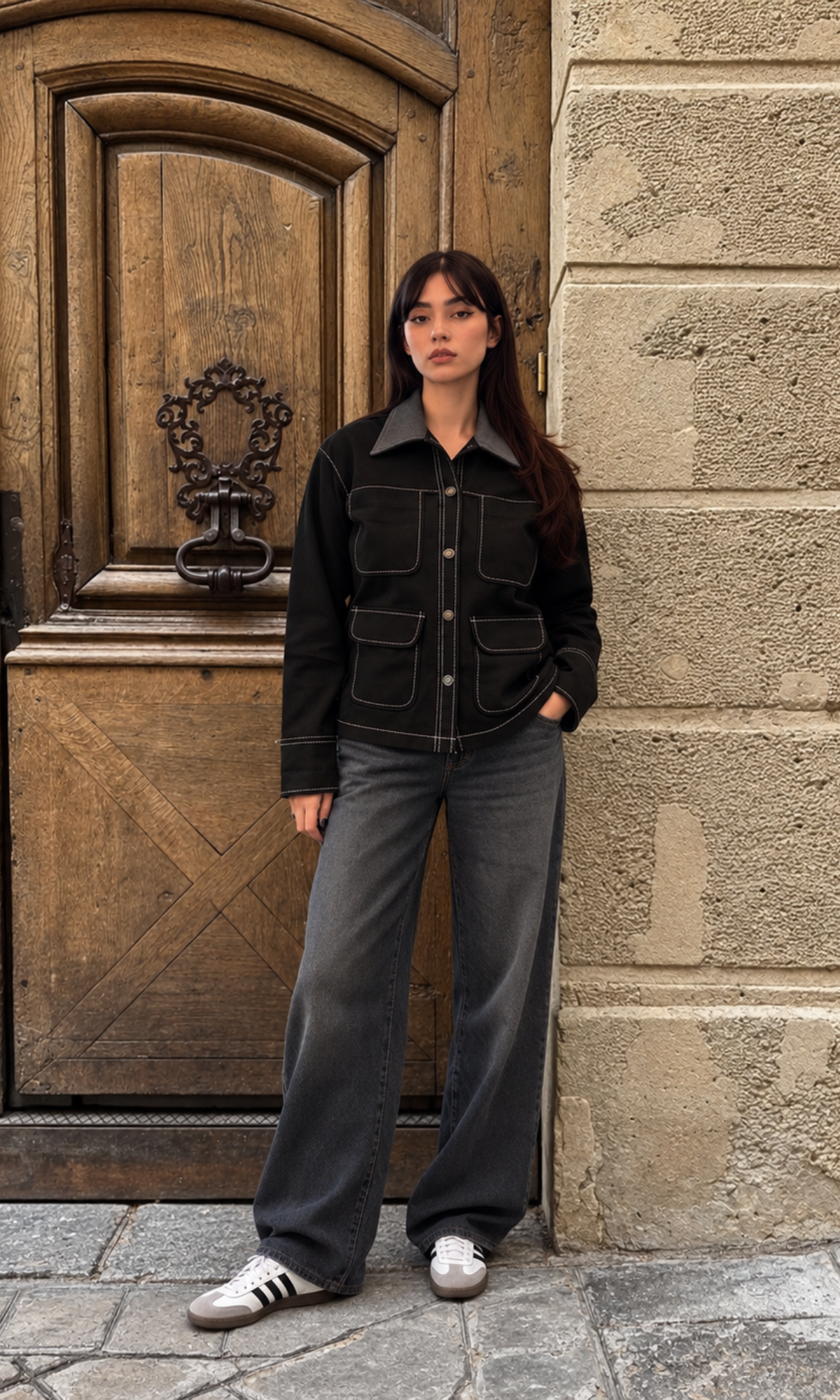 Black Denim Utility Jacket