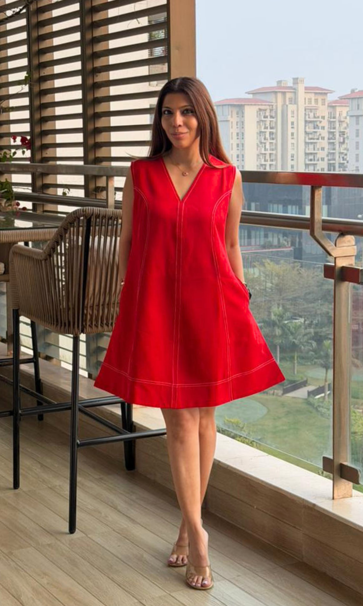 Red Stitch A-Line Dress