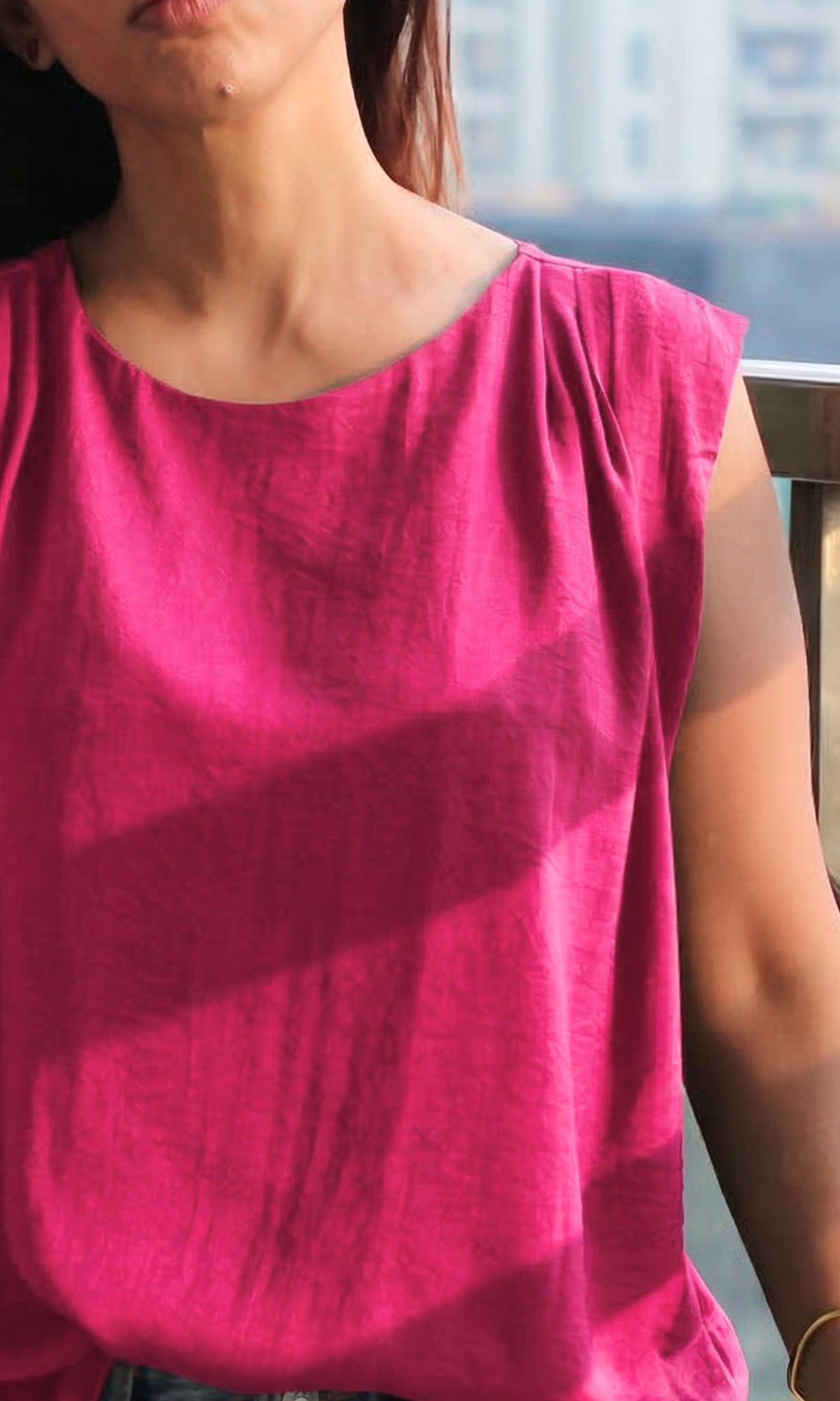 Hot Pink Gathered Shoulder Top