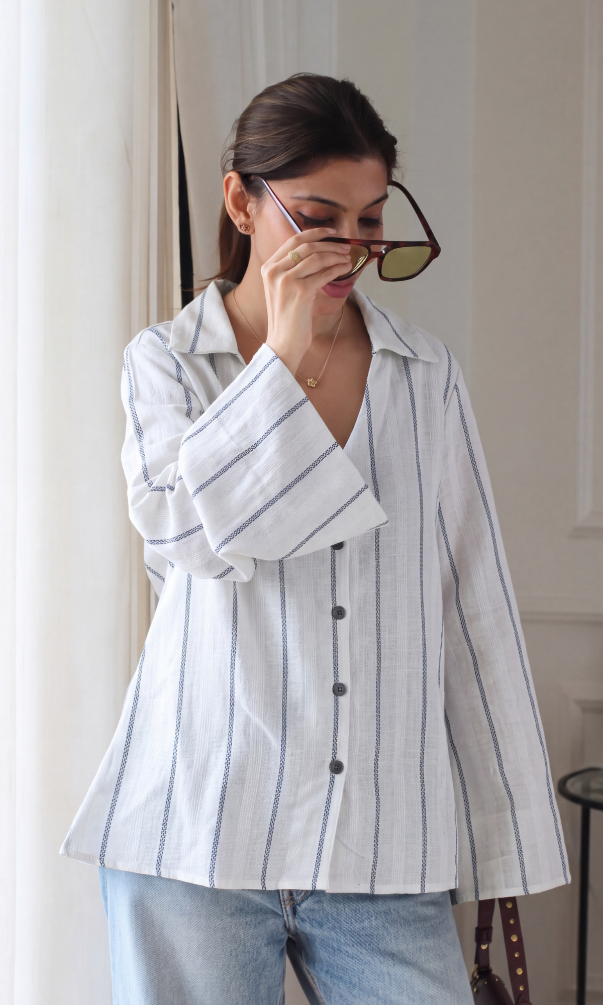 Ivory Textured Collared Blouse